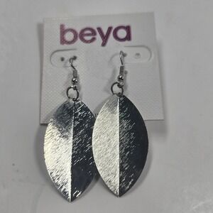 Beya Womens Two Tone Brushed Metal Leaf Drop Earrings Silver Gunmetal C063011
